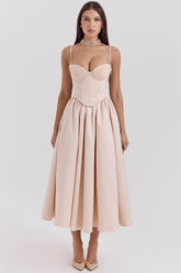 Peach satin corset and skirt