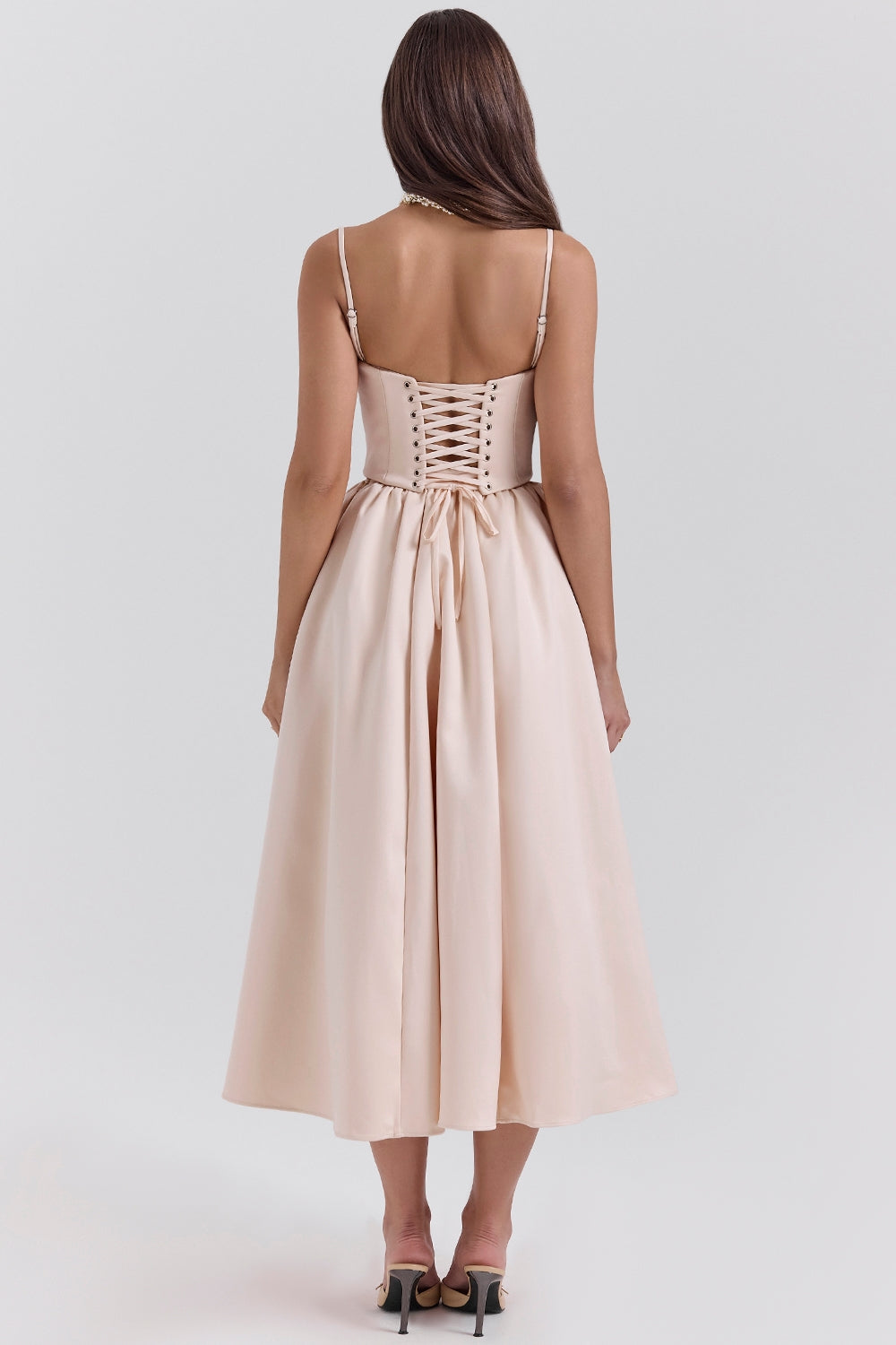 Peach satin corset and skirt