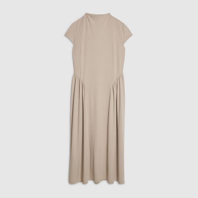 Petite Beige Fitted Waist Maxi Dress