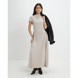 Petite Beige Fitted Waist Maxi Dress