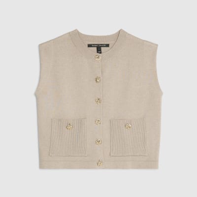 Petite Beige Knitted Waistcoat