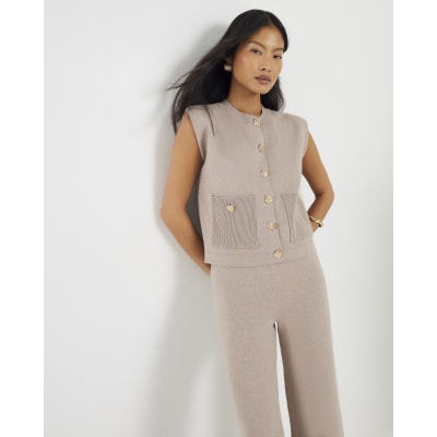 Petite Beige Knitted Waistcoat
