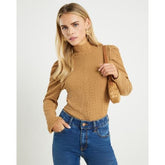Petite Beige Long Sleeve Ruched Shoulder Top