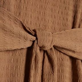 Petite Beige Long Sleeve Tie Waist Top