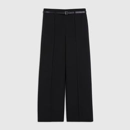 Petite Black Belted Straight Leg Trousers