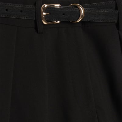 Petite Black Belted Wide Leg Trousers