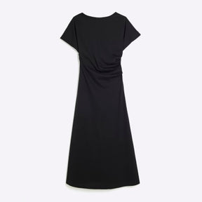 Petite Black Drape Side Midi Dress