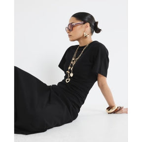 Petite Black Drape Side Midi Dress