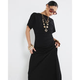 Petite Black Drape Side Midi Dress