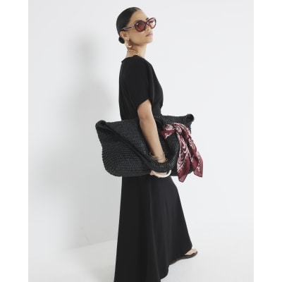 Petite Black Drape Side Midi Dress