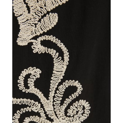 Petite Black Embroidered Wide Leg Trousers