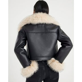 Petite Black Faux Fur Faux Leather Jacket