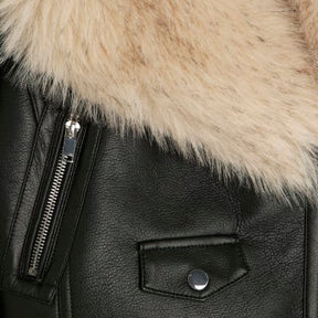 Petite Black Faux Fur Faux Leather Jacket
