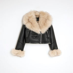 Petite Black Faux Fur Faux Leather Jacket