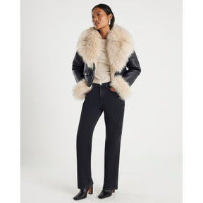 Petite Black Faux Fur Faux Leather Jacket