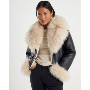 Petite Black Faux Fur Faux Leather Jacket