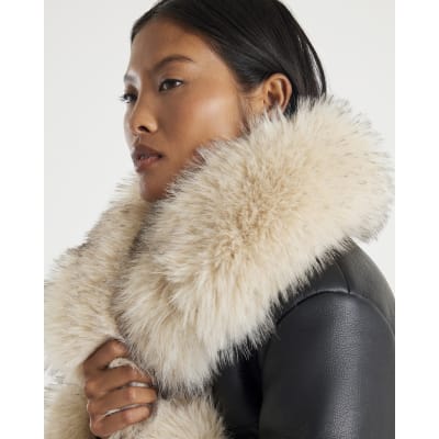 Petite Black Faux Fur Faux Leather Jacket