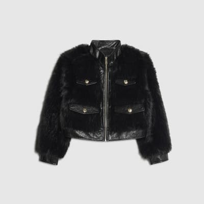 Petite Black Faux Fur Trophy Jacket
