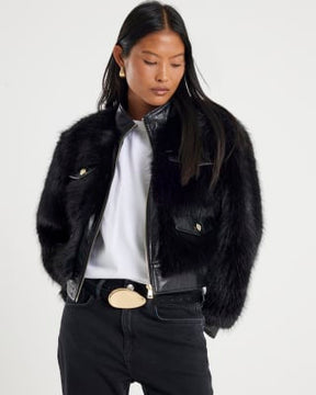 Petite Black Faux Fur Trophy Jacket