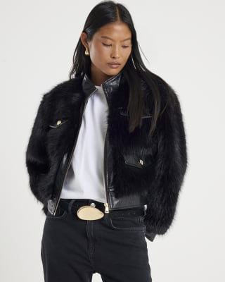 Petite Black Faux Fur Trophy Jacket