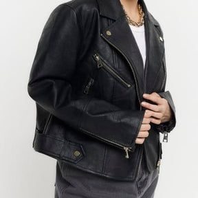 Petite Black Faux Leather Biker Jacket