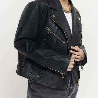 Petite Black Faux Leather Biker Jacket