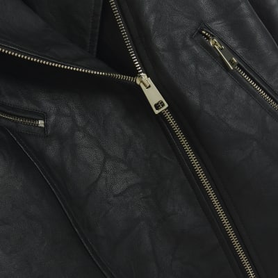 Petite Black Faux Leather Biker Jacket