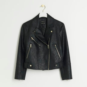 Petite Black Faux Leather Biker Jacket