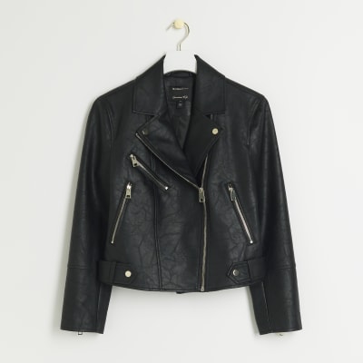 Petite Black Faux Leather Biker Jacket