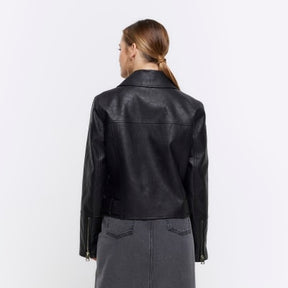 Petite Black Faux Leather Biker Jacket