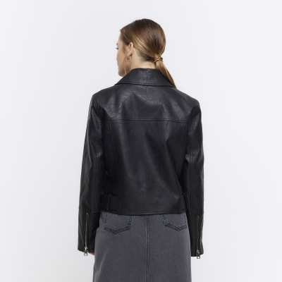 Petite Black Faux Leather Biker Jacket