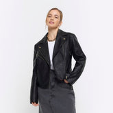 Petite Black Faux Leather Biker Jacket