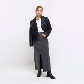 Petite Black Faux Leather Biker Jacket