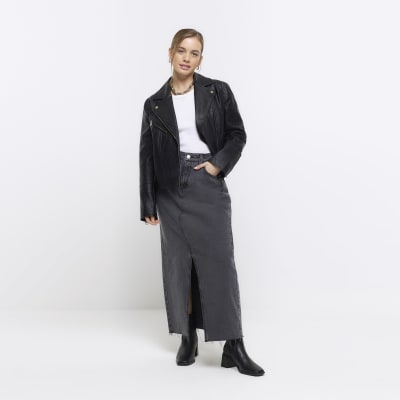 Petite Black Faux Leather Biker Jacket