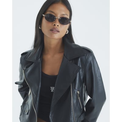 Petite Black Faux Leather Biker Jacket
