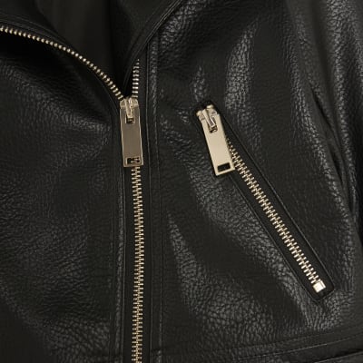 Petite Black Faux Leather Biker Jacket