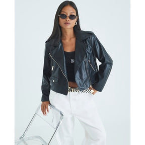 Petite Black Faux Leather Biker Jacket