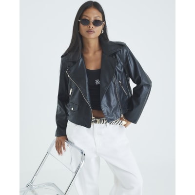 Petite Black Faux Leather Biker Jacket