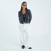 Petite Black Faux Leather Biker Jacket