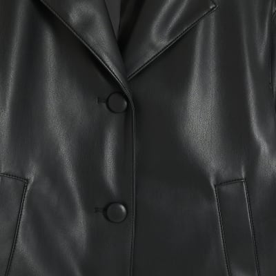 Petite Black Faux Leather Blazer