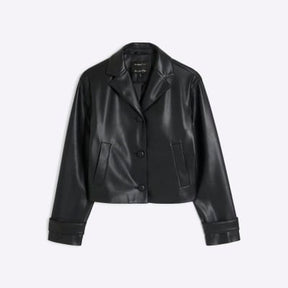 Petite Black Faux Leather Blazer