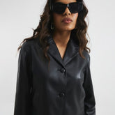 Petite Black Faux Leather Blazer