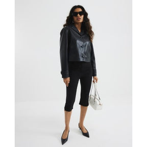 Petite Black Faux Leather Blazer