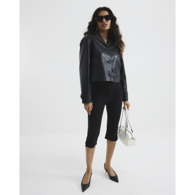 Petite Black Faux Leather Blazer