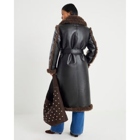 Petite Black Faux Shearling Lined Trench Coat