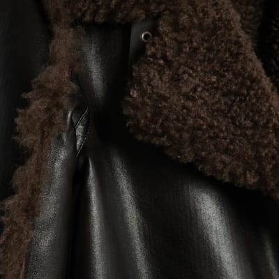 Petite Black Faux Shearling Lined Trench Coat