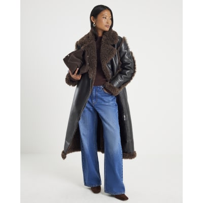 Petite Black Faux Shearling Lined Trench Coat