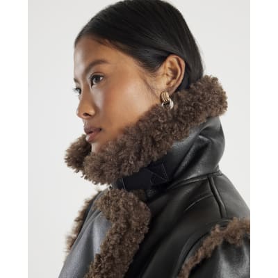 Petite Black Faux Shearling Lined Trench Coat