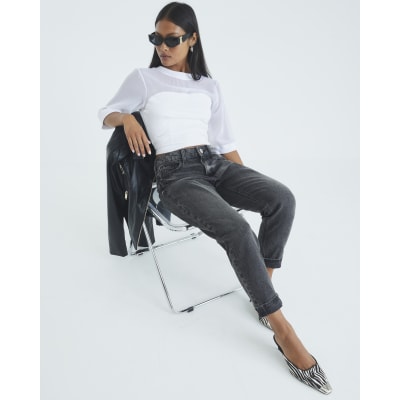 Petite Black High Rise Mom Jeans