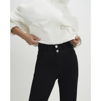 Petite Black High Rise Relaxed Flare Jeans